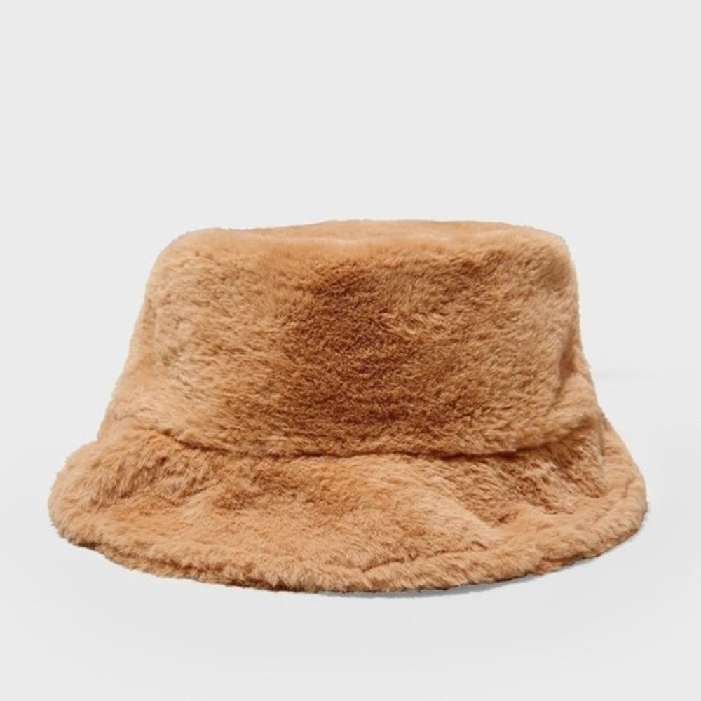 🤑 Sportsgirl Women's Girl 90's Throwback Brown Soft Plush Faux Fur Bucket Hat - Picture 2 of 2
